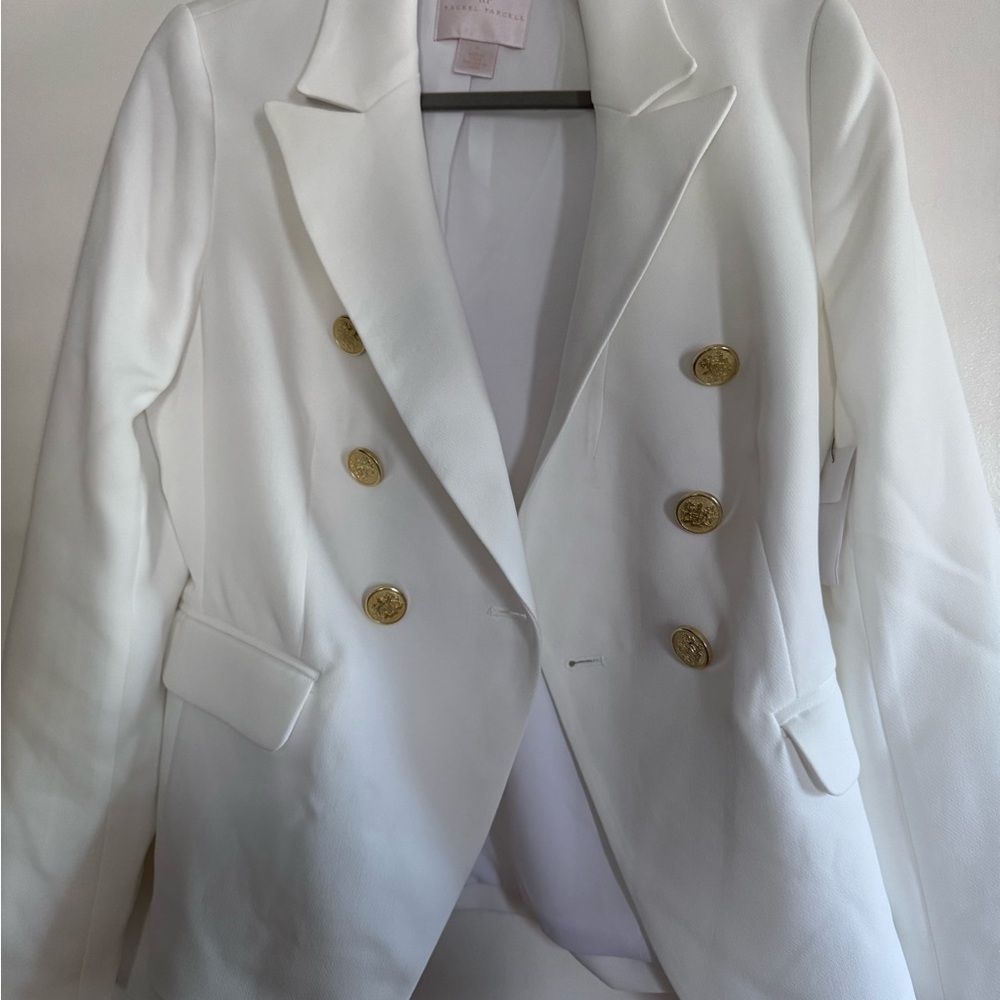 Rachel Parcell White Blazer with Gold Accents